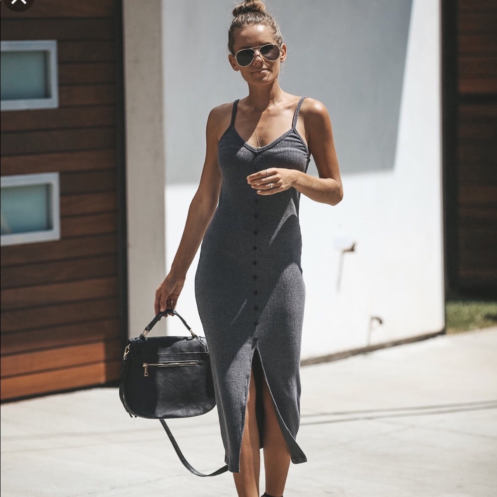 Vici Fall for Me Ribbed Knit Dress- Charcoal